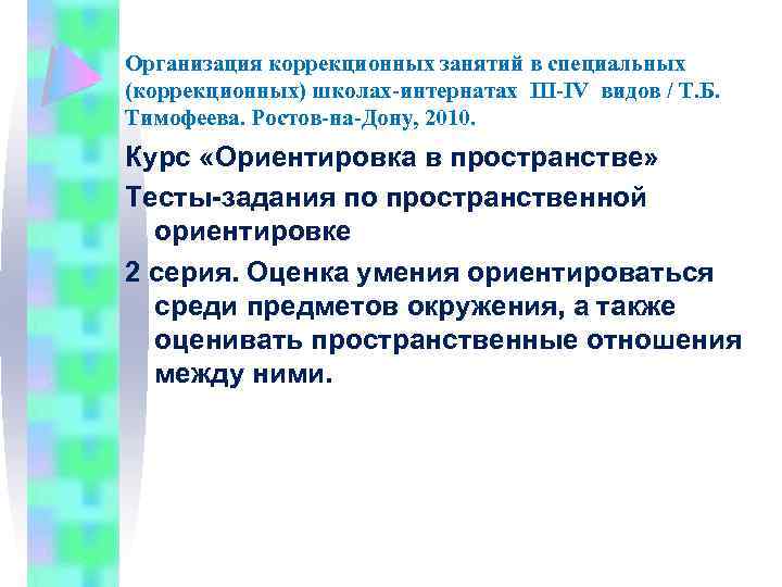 Организация коррекционных занятий в специальных (коррекционных) школах-интернатах III-IV видов / Т. Б. Тимофеева. Ростов-на-Дону,