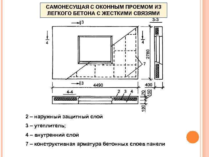 САМОНЕСУЩАЯ С ОКОННЫМ ПРОЕМОМ ИЗ ЛЕГКОГО БЕТОНА С ЖЕСТКИМИ СВЯЗЯМИ 2 – наружный защитный