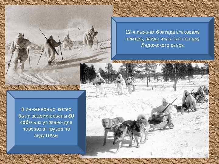 12 -я лыжная бригада атаковала немцев, зайдя им в тыл по льду Ладожского озера