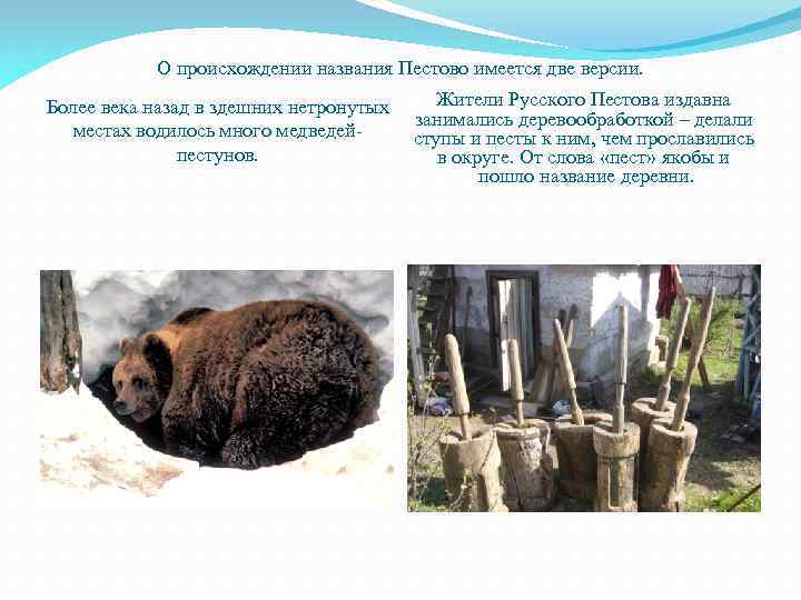 О происхождении названия Пестово имеется две версии. Жители Русского Пестова издавна Более века назад