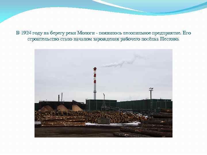 В 1924 году на берегу реки Мологи - появилось лесопильное предприятие. Его строительство стало