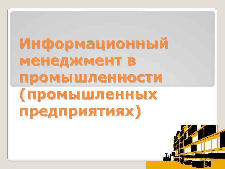 Информационный менеджмент в промышленности (промышленных предприятиях) 