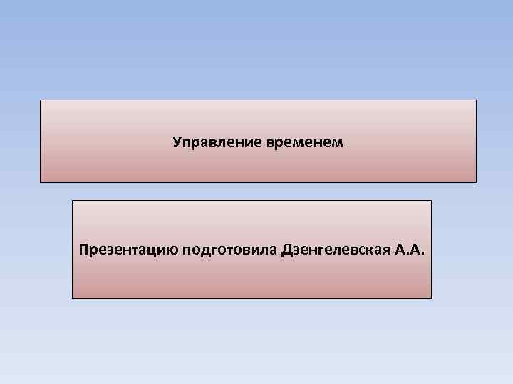 Управление временем Презентацию подготовила Дзенгелевская А. А. 