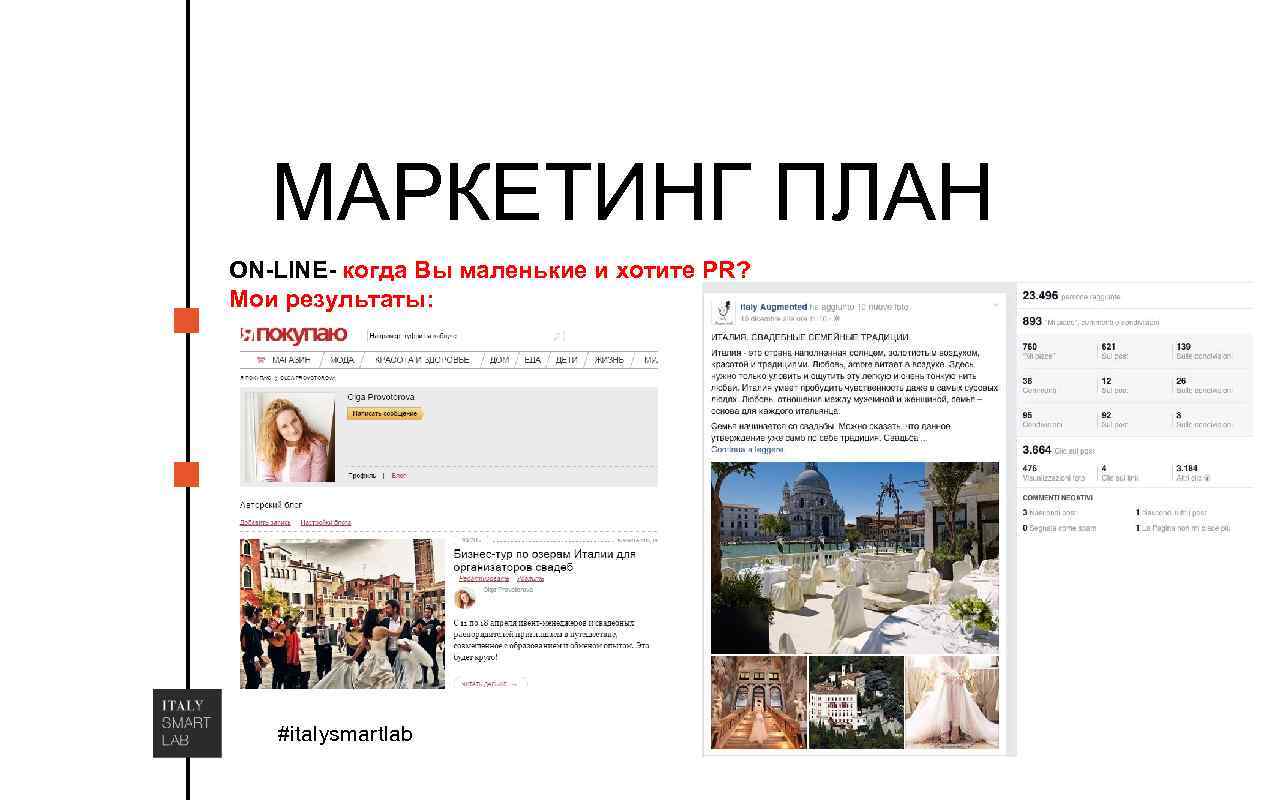 МАРКЕТИНГ ПЛАН ON-LINE- когда Вы маленькие и хотите PR? . Мои результаты: - #italysmartlab