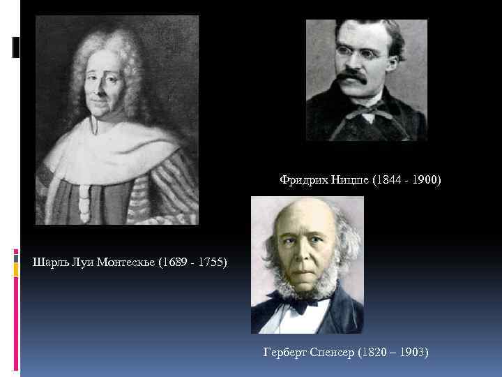 Фридрих Ницше (1844 - 1900) Шарль Луи Монтескье (1689 - 1755) Герберт Спенсер (1820