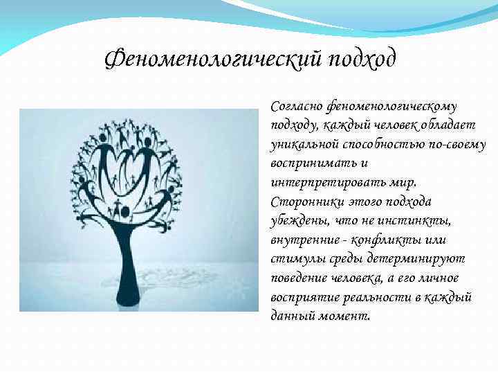 Феноменологический подход Согласно феноменологическому подходу, каждый человек обладает уникальной способностью по-своему воспринимать и интерпретировать