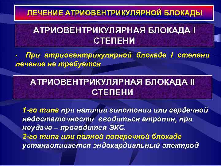  ЛЕЧЕНИЕ АТРИОВЕНТРИКУЛЯРНОЙ БЛОКАДЫ АТРИОВЕНТРИКУЛЯРНАЯ БЛОКАДА I СТЕПЕНИ При атриовентрикулярной блокаде I степени лечение