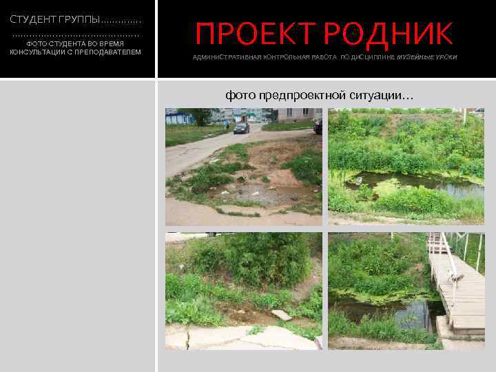СТУДЕНТ ГРУППЫ…………. . …………………. . ФОТО СТУДЕНТА ВО ВРЕМЯ КОНСУЛЬТАЦИИ С ПРЕПОДАВАТЕЛЕМ ПРОЕКТ РОДНИК