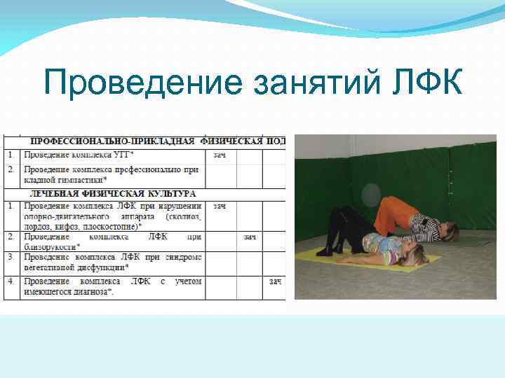 Проведение занятий ЛФК 