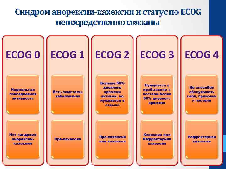 Синдром анорексии-кахексии и статус по ECOG непосредственно связаны 