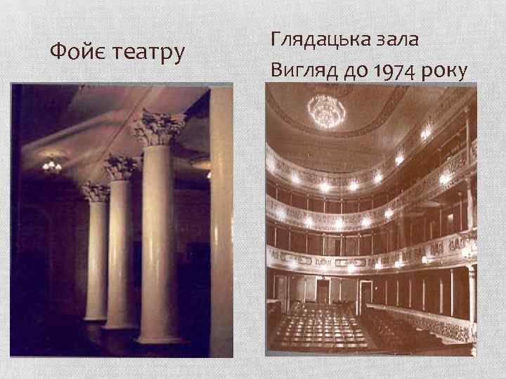 Фойє театру Глядацька зала Вигляд до 1974 року 