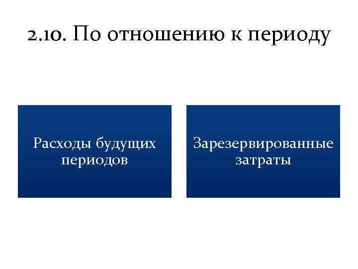 2. 10. По отношению к периоду Расходы будущих периодов Зарезервированные затраты 