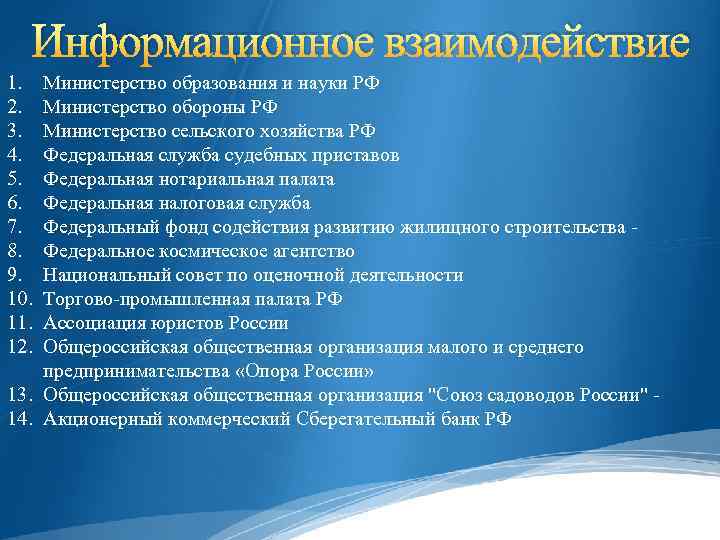 Информационное взаимодействие 1. 2. 3. 4. 5. 6. 7. 8. 9. 10. 11. 12.