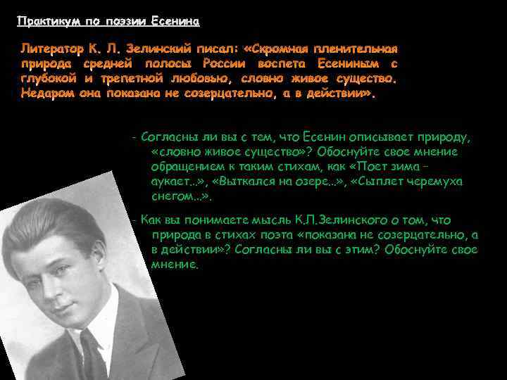 Практикум по поэзии Есенина - Согласны ли вы с тем, что Есенин описывает природу,