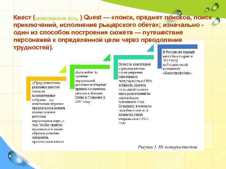 Квест (заимствование англ. ) Quest — «поиск, предмет поисков, поиск приключений, исполнение рыцарского обета»