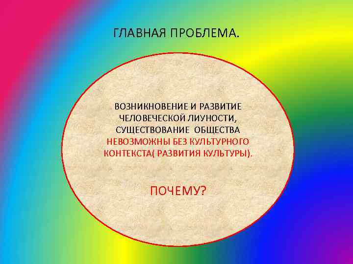 ГЛАВНАЯ ПРОБЛЕМА. ВОЗНИКНОВЕНИЕ И РАЗВИТИЕ ЧЕЛОВЕЧЕСКОЙ ЛИУНОСТИ, СУЩЕСТВОВАНИЕ ОБЩЕСТВА НЕВОЗМОЖНЫ БЕЗ КУЛЬТУРНОГО КОНТЕКСТА( РАЗВИТИЯ