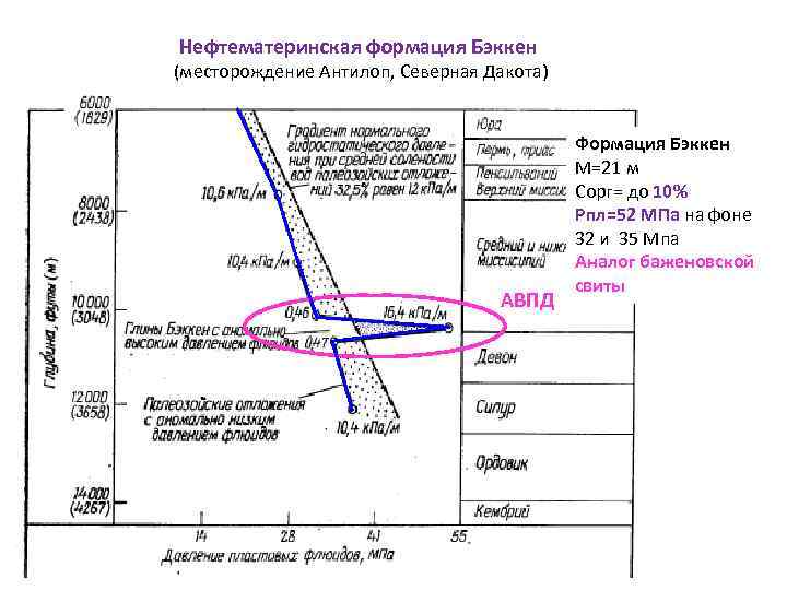 Нефтематеринская формация Бэккен (месторождение Антилоп, Северная Дакота) АВПД Формация Бэккен М=21 м Сорг= до