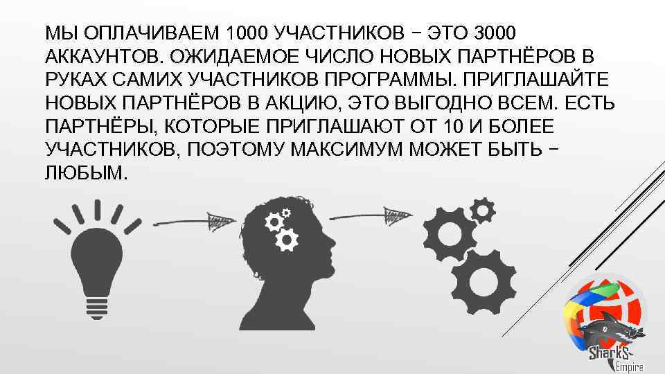 МЫ ОПЛАЧИВАЕМ 1000 УЧАСТНИКОВ − ЭТО 3000 АККАУНТОВ. ОЖИДАЕМОЕ ЧИСЛО НОВЫХ ПАРТНЁРОВ В РУКАХ