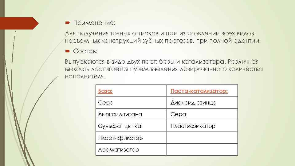  Применение: Для получения точных оттисков и при изготовлении всех видов несъемных конструкций зубных