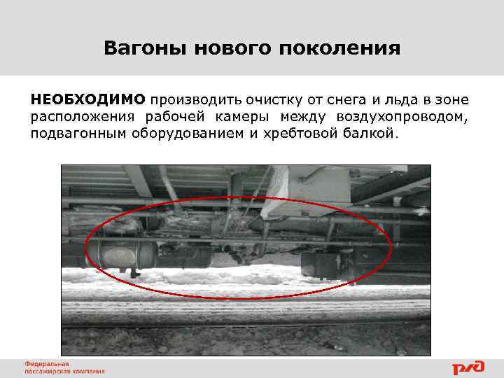 Вагоны нового поколения НЕОБХОДИМО производить очистку от снега и льда в зоне расположения рабочей