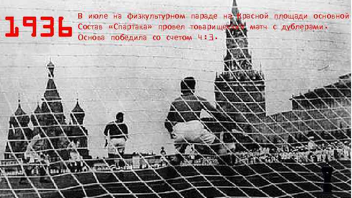 1936 В июле на физкультурном параде на Красной площади основной Состав «Спартака» провел товарищеский