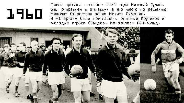 1960 После провала в сезоне 1959 года Николай Гуляев был отправлен в отставку, а