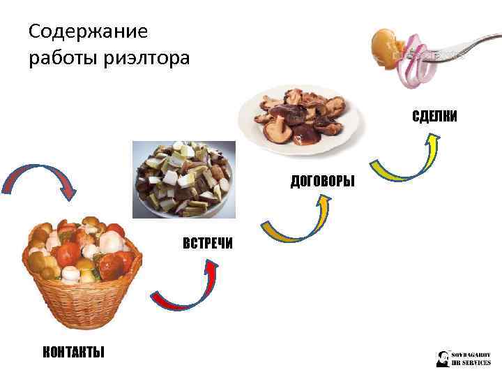 Содержание работы риэлтора СДЕЛКИ ДОГОВОРЫ ВСТРЕЧИ КОНТАКТЫ 