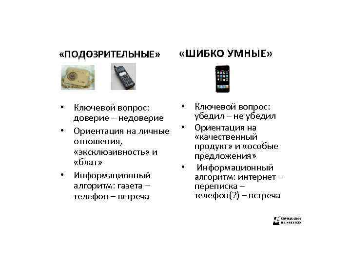  «ПОДОЗРИТЕЛЬНЫЕ» «ШИБКО УМНЫЕ» • Ключевой вопрос: убедил – не убедил доверие – недоверие