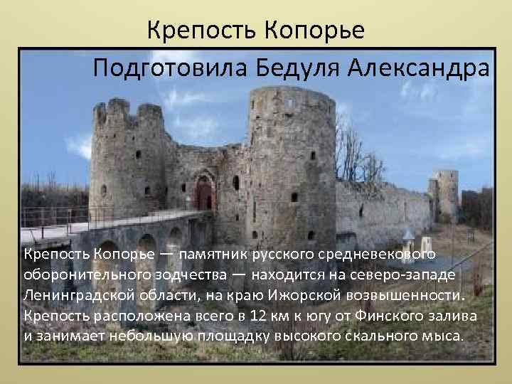 Крепость копорье карта