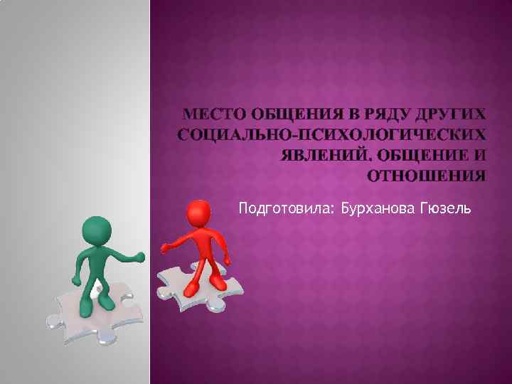 МЕСТО ОБЩЕНИЯ В РЯДУ ДРУГИХ СОЦИАЛЬНО-ПСИХОЛОГИЧЕСКИХ ЯВЛЕНИЙ. ОБЩЕНИЕ И ОТНОШЕНИЯ Подготовила: Бурханова Гюзель 