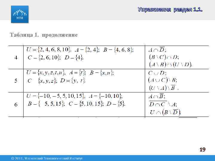 Упражнения раздел 1. 1. Таблица 1. продолжение 19 