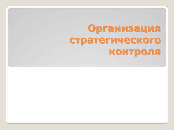 Организация стратегического контроля 