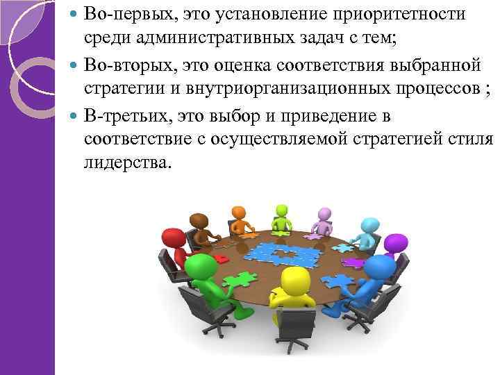 Во-первых, это установление приоритетности среди административных задач с тем; Во-вторых, это оценка соответствия выбранной