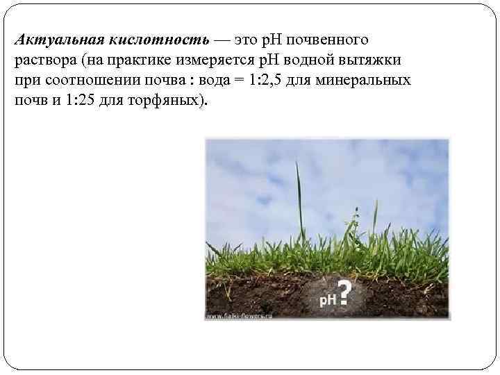 Актуальная кислотность — это p. H почвенного раствора (на практике измеряется p. H водной