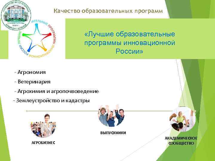 Качество образовательных программ «Лучшие образовательные программы инновационной России» - Агрономия - Ветеринария - Агрохимия