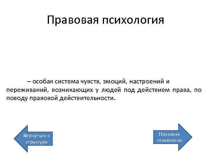 Правовая психология – особая система чувств, эмоций, настроений и переживаний, возникающих у людей под