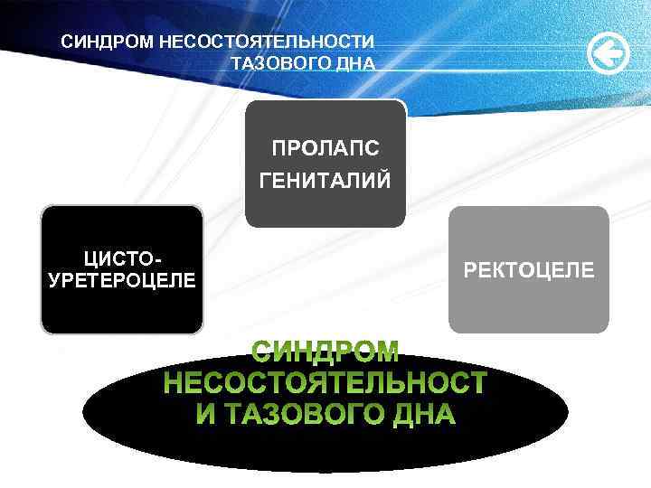 СИНДРОМ НЕСОСТОЯТЕЛЬНОСТИ ТАЗОВОГО ДНА ПРОЛАПС ГЕНИТАЛИЙ ЦИСТОУРЕТЕРОЦЕЛЕ РЕКТОЦЕЛЕ 
