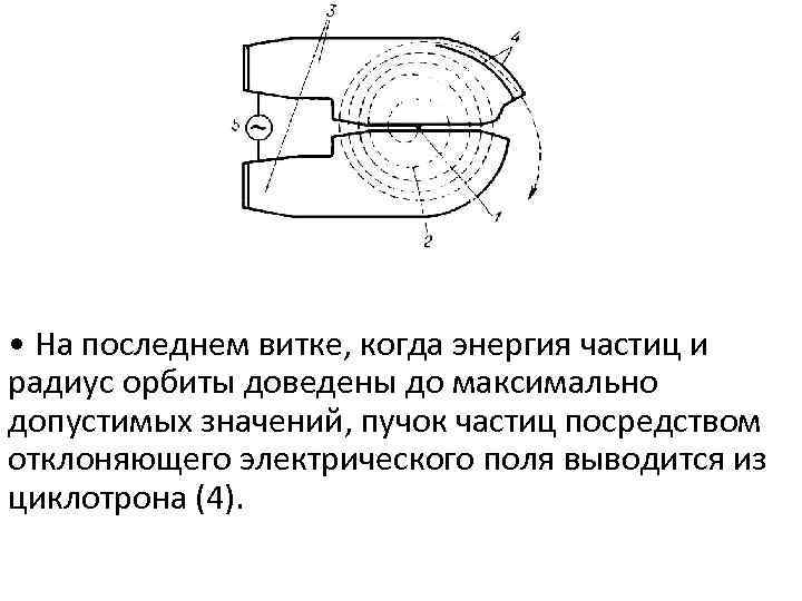  • На последнем витке, когда энергия частиц и радиус орбиты доведены до максимально