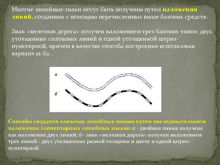 Многие линейные знаки могут быть получены путем наложения линий, созданных с помощью перечисленных выше