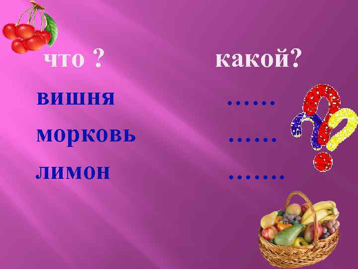 что ? вишня морковь лимон какой? …… …… ……. 