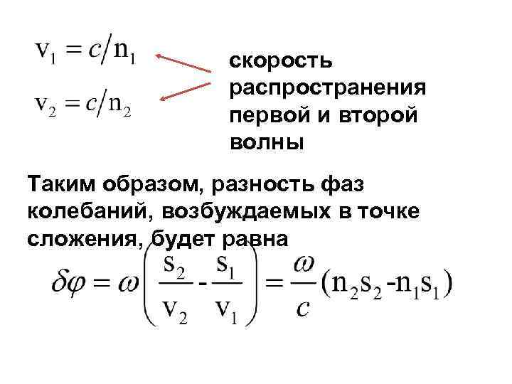 скорость распространения первой и второй волны Таким образом, разность фаз колебаний, возбуждаемых в точке