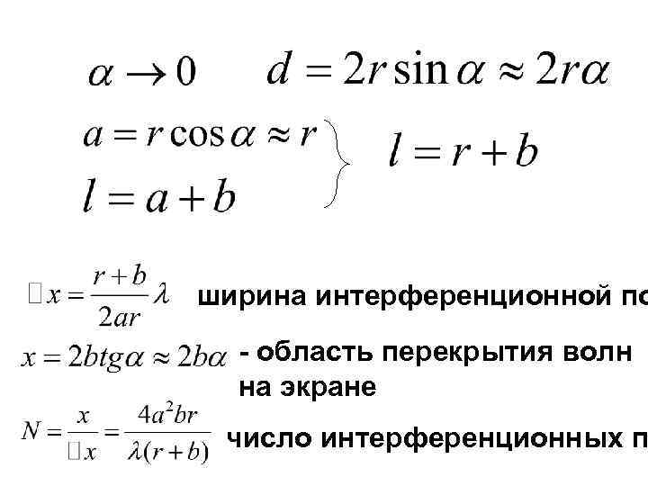 ширина интерференционной по - область перекрытия волн на экране число интерференционных п 