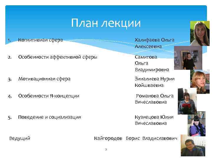 План лекции 1. Когнитивная сфера Халифаева Ольга Алексеевна 2. Особенности аффективной сферы Самитова Ольга