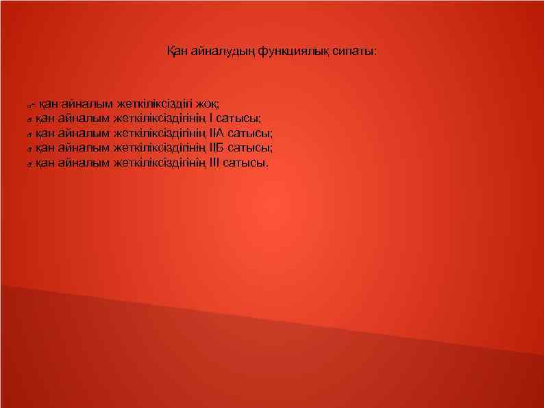 Қан айналудың функциялық сипаты: - қан айналым жеткіліксіздігі жоқ; - қан айналым жеткіліксіздігінің I