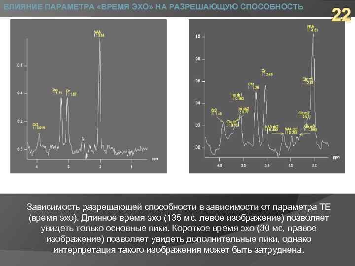 ВЛИЯНИЕ ПАРАМЕТРА «ВРЕМЯ ЭХО» НА РАЗРЕШАЮЩУЮ СПОСОБНОСТЬ 22 Зависимость разрешающей способности в зависимости от