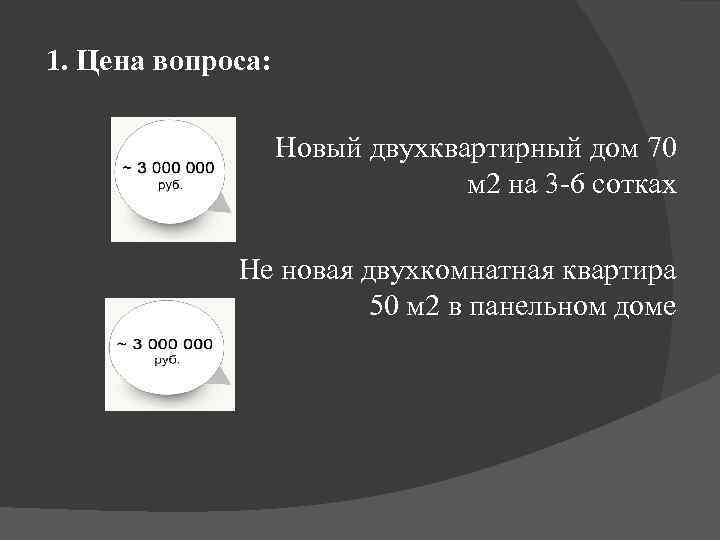1. Цена вопроса: Новый двухквартирный дом 70 м 2 на 3 -6 сотках Не