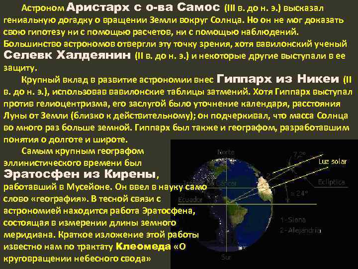 Астроном Аристарх с о-ва Самос (III в. до н. э. ) высказал гениальную догадку