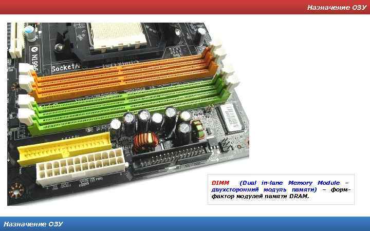 Назначение ОЗУ DIMM (Dual in-lane Memory Module – двухсторонний модуль памяти) – формфактор модулей