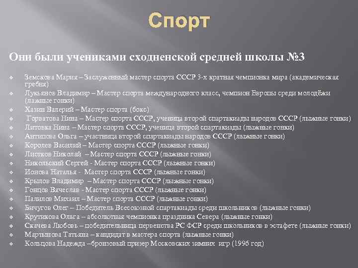 Спорт Они были учениками сходненской средней школы № 3 v v v v v