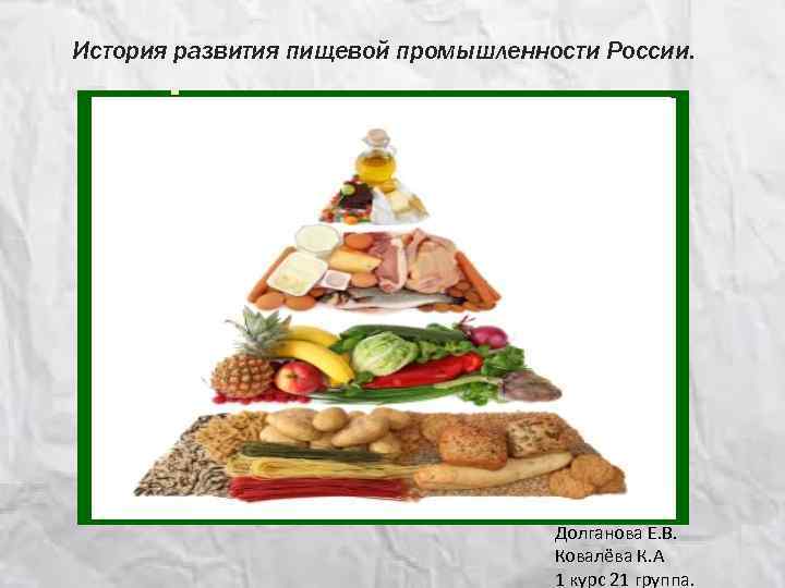 История развития пищевой промышленности России. Долганова Е. В. Ковалёва К. А 1 курс 21